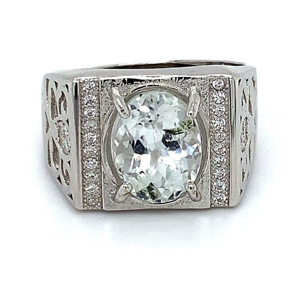 Blue Green Kunzite 3.75ct White Gold Silver Ring